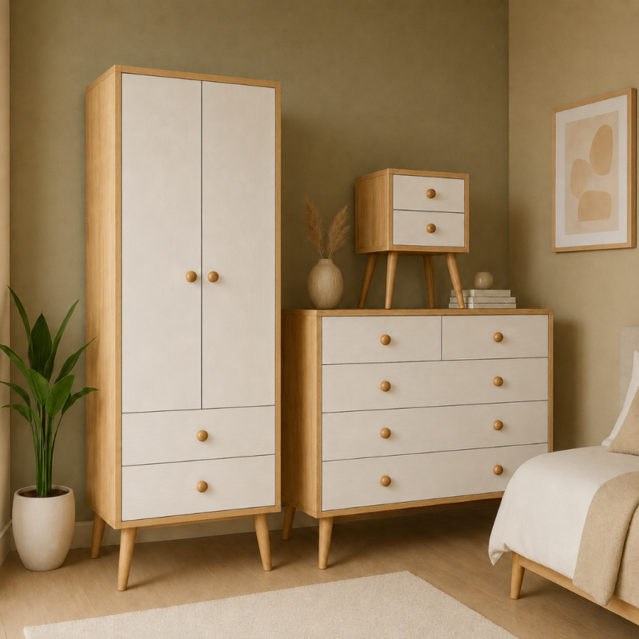 Combo de Dormitorio Natur – Ropero, Cómoda y Velador