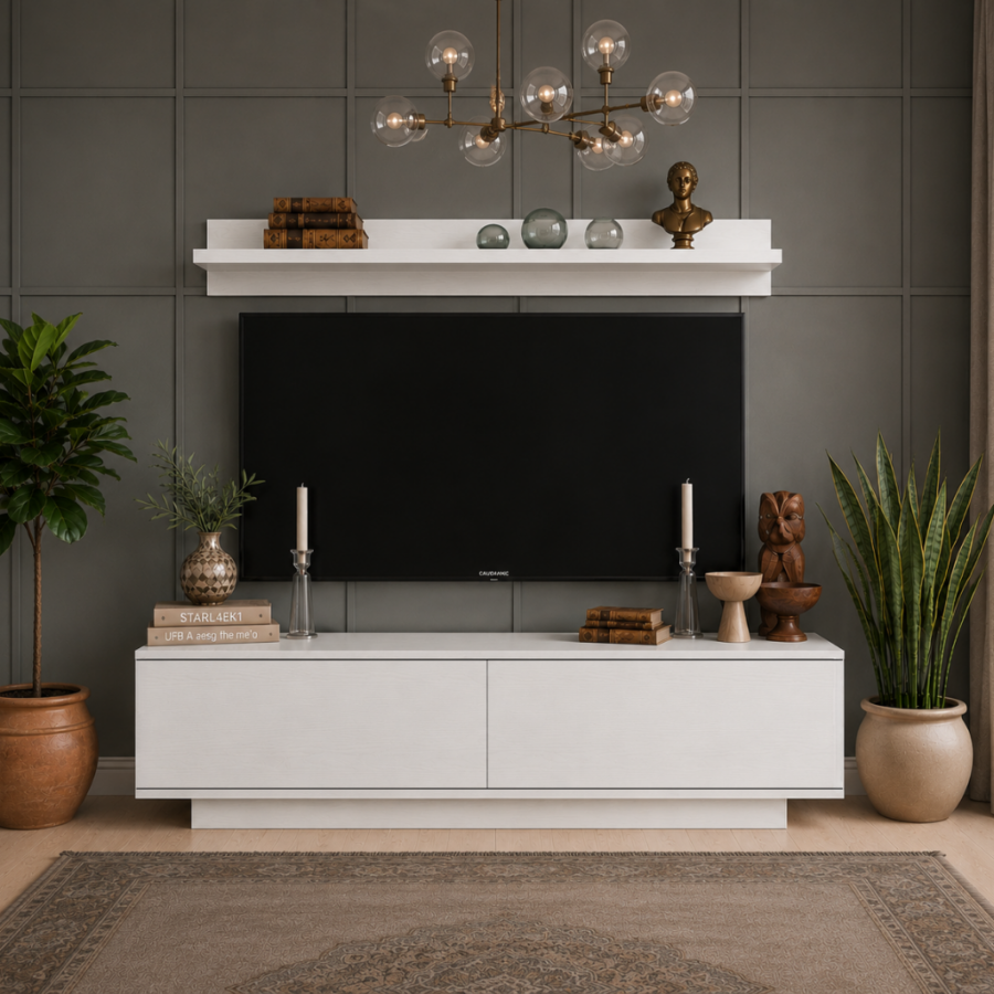 Mesa de TV Bruma para TV de 50" a 55" – Centro de Entretenimiento con Módulos con Puerta y Repisa de Regalo