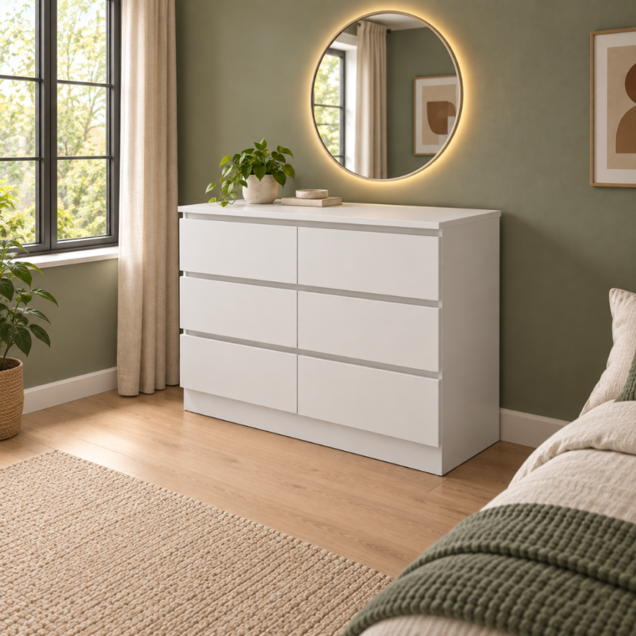 Cómoda Francine de 6 Cajones – Organizador Moderno para Dormitorio