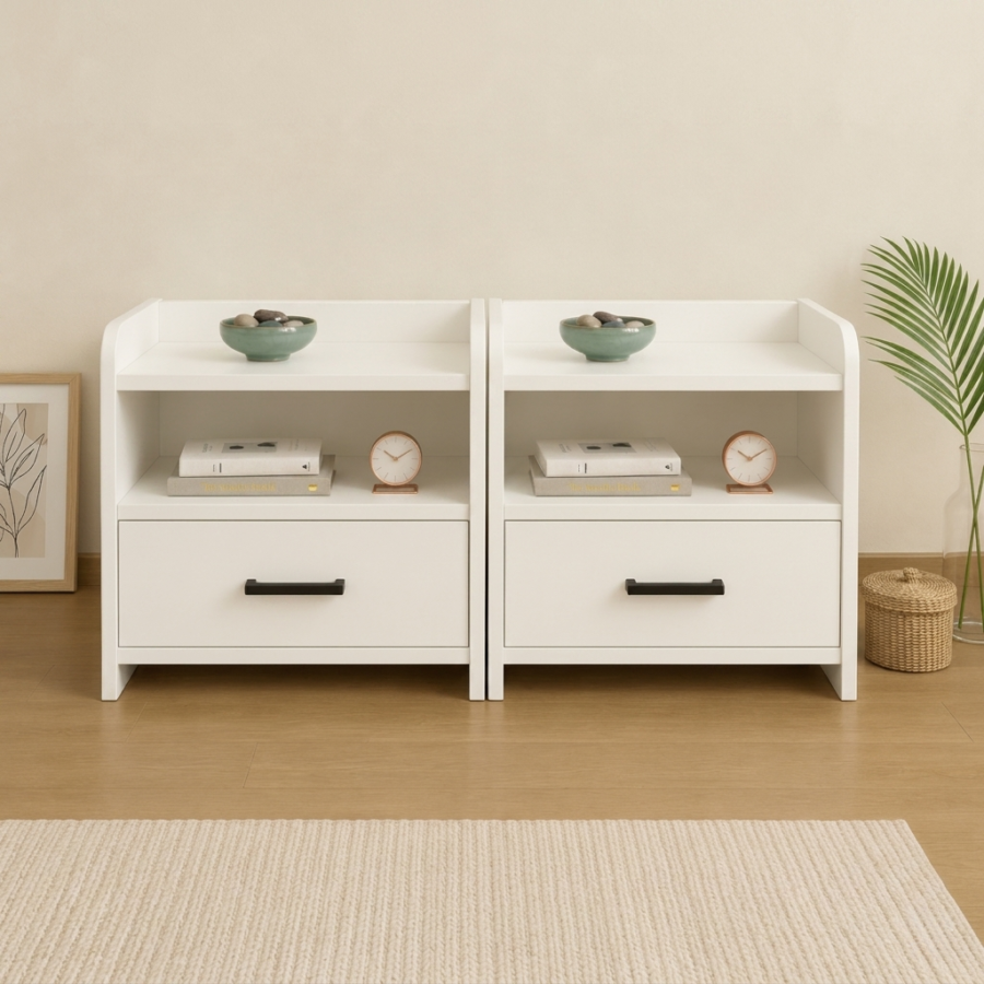 Pack x2 Veladores – Mesa de Noche Blink con 1 Cajón y Repisa