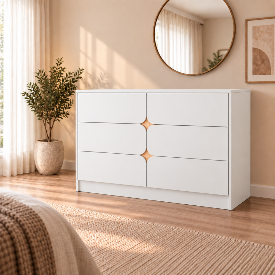 Cómoda Solaris de 6 Cajones – Diseño Moderno con Jalador Estrella