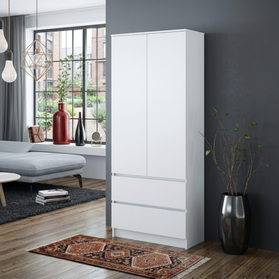Ropero Francine – Clóset con 2 Puertas, 2 Cajones, Repisa Superior y Barra para Colgar
