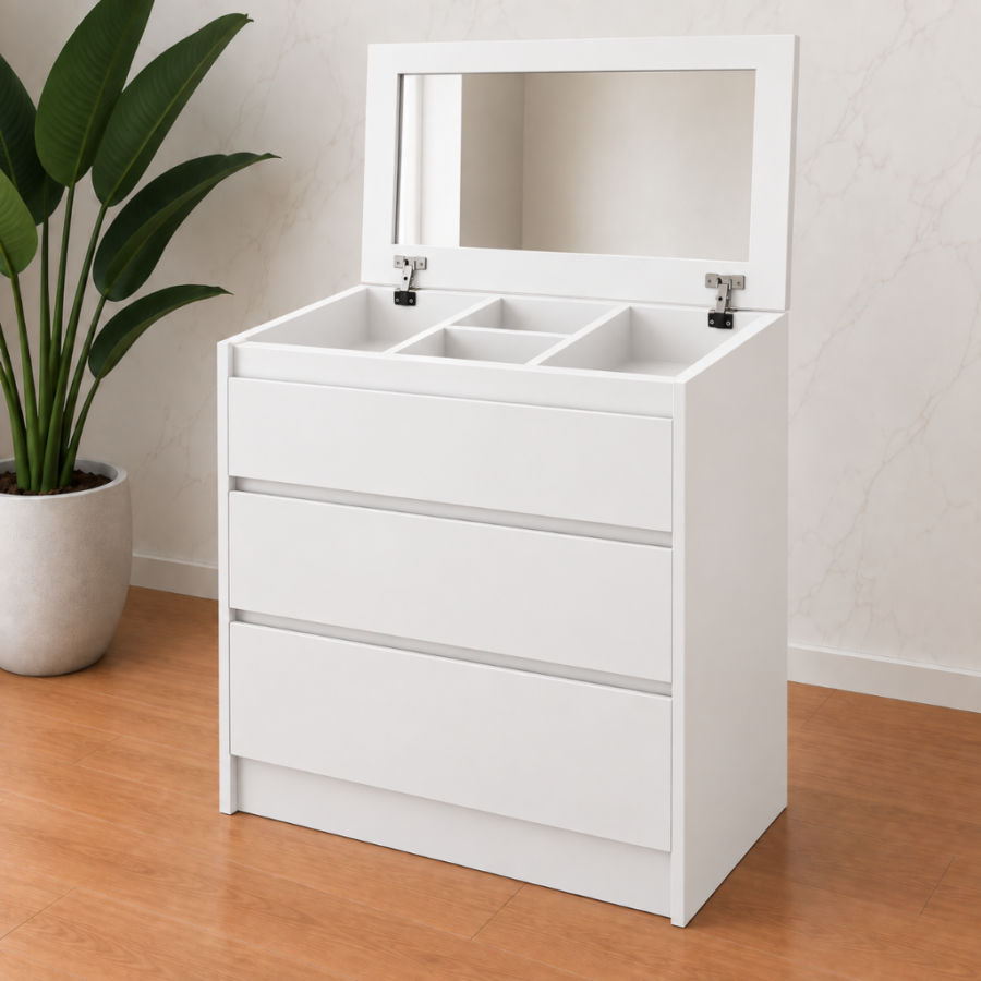 Cómoda Deluxe 3 Cajones con Espejo Abatible y Organizador