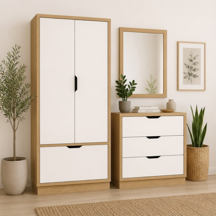 Combo de Dormitorio Essen 1 Cajón – Ropero, Cómoda y Espejo