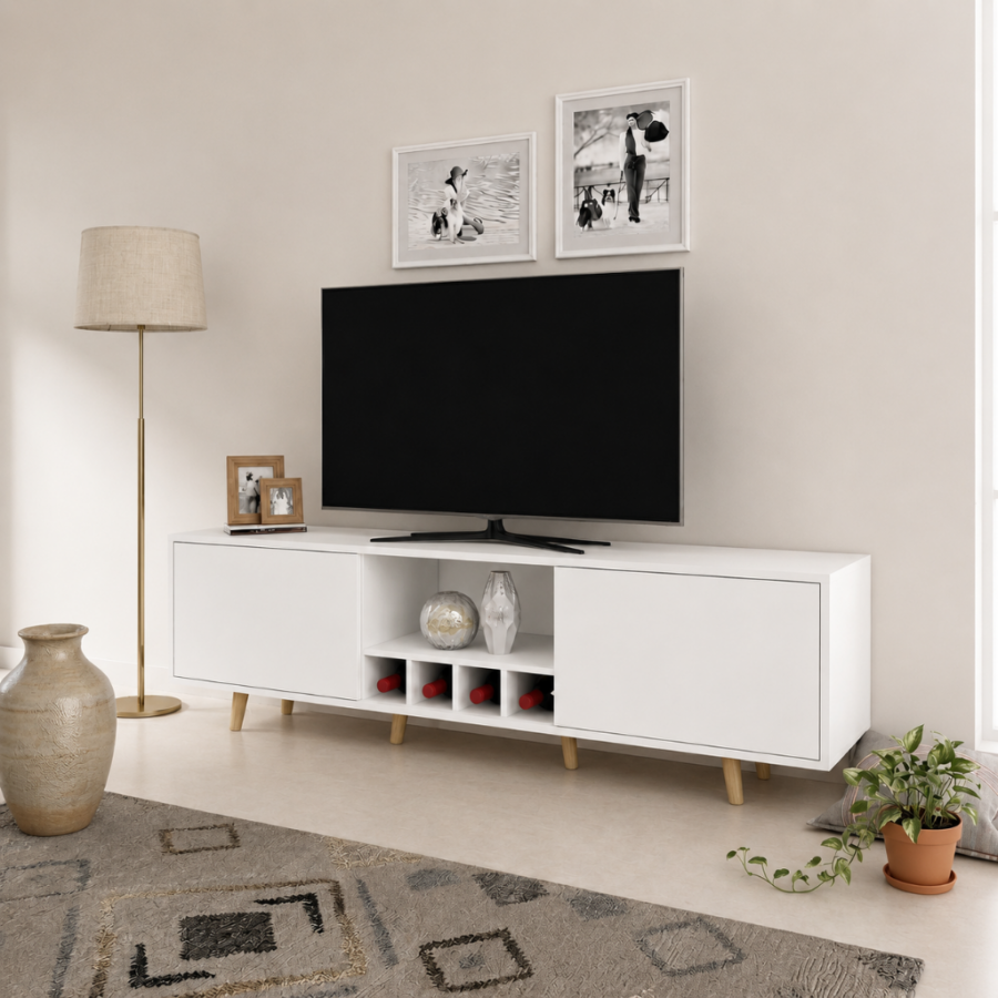 Mesa de TV Mamba para TV de 65" – Centro de Entretenimiento con 2 Puertas y Vinera