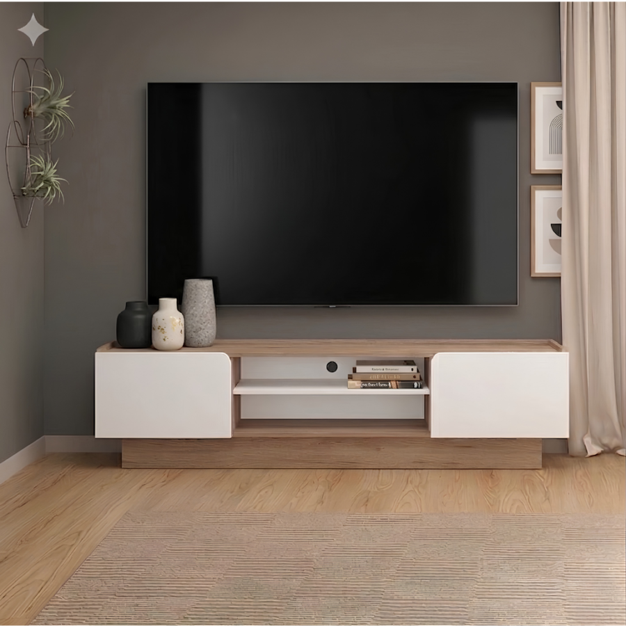 Mesa de TV Mar para TV de 75" – Centro de Entretenimiento con 2 Puertas y 2 Nichos Multimedia